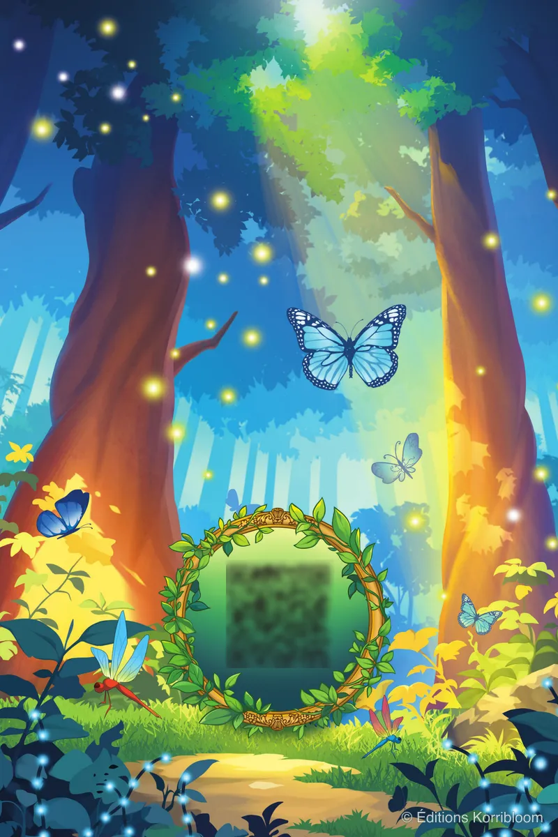 Illustration : la clairière de la forêt, avec le code QR du chapitre 3 entouré de feuilles